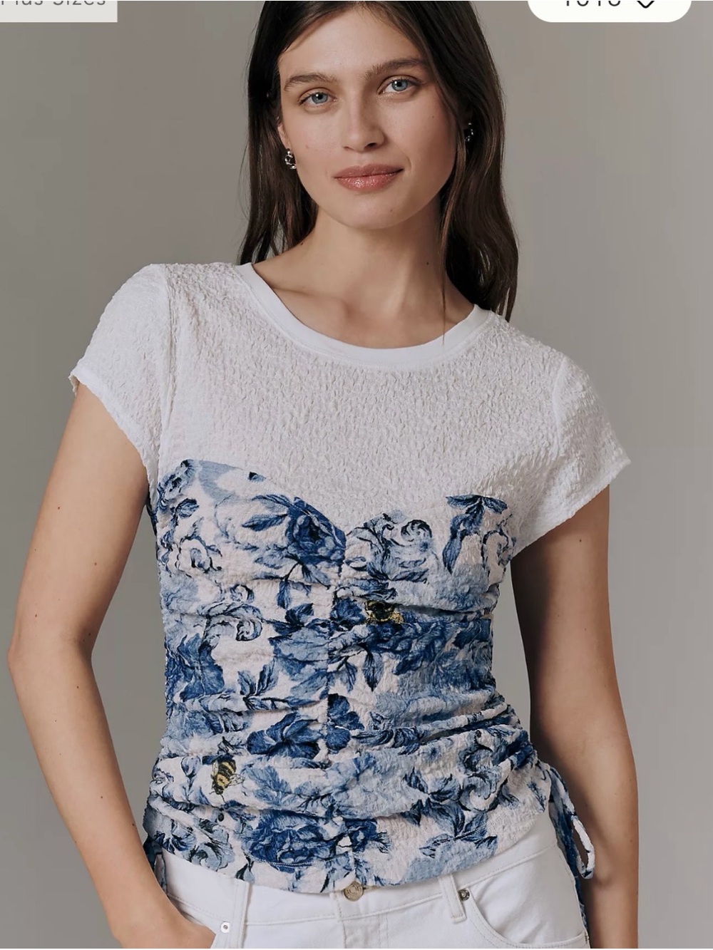 Maeve Ruched Floral Corset Short Sleeve Top NWT size S
